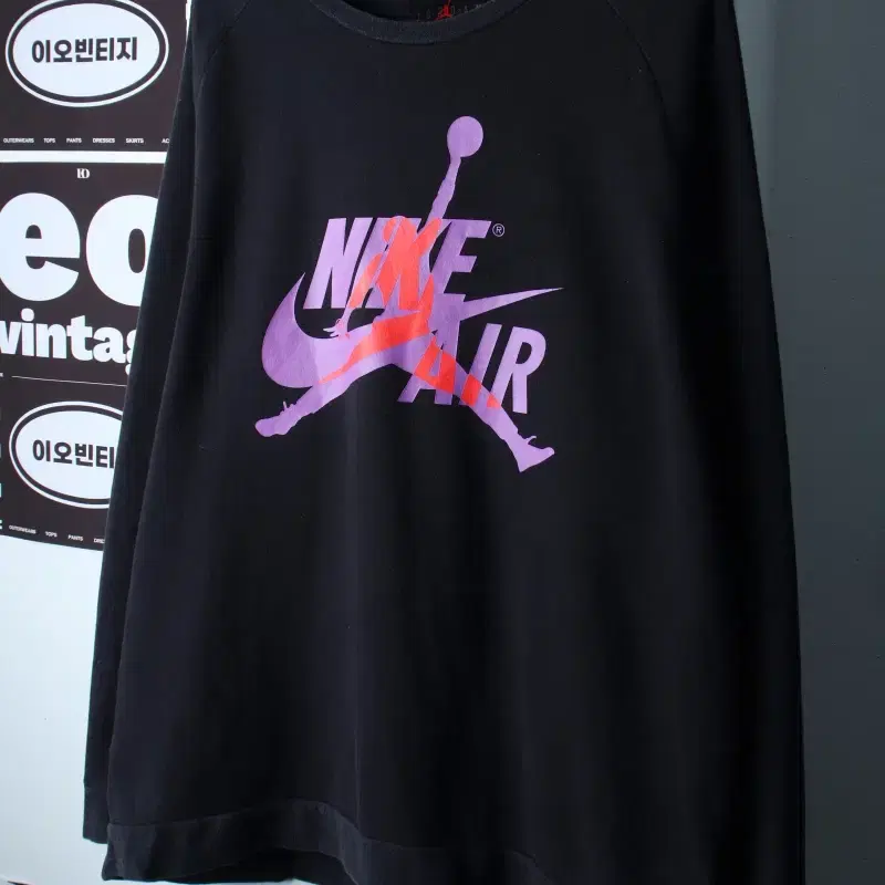 (2XL-3XL) 조던 맨투맨 티셔츠 빅사이즈 블랙 기모-H38056