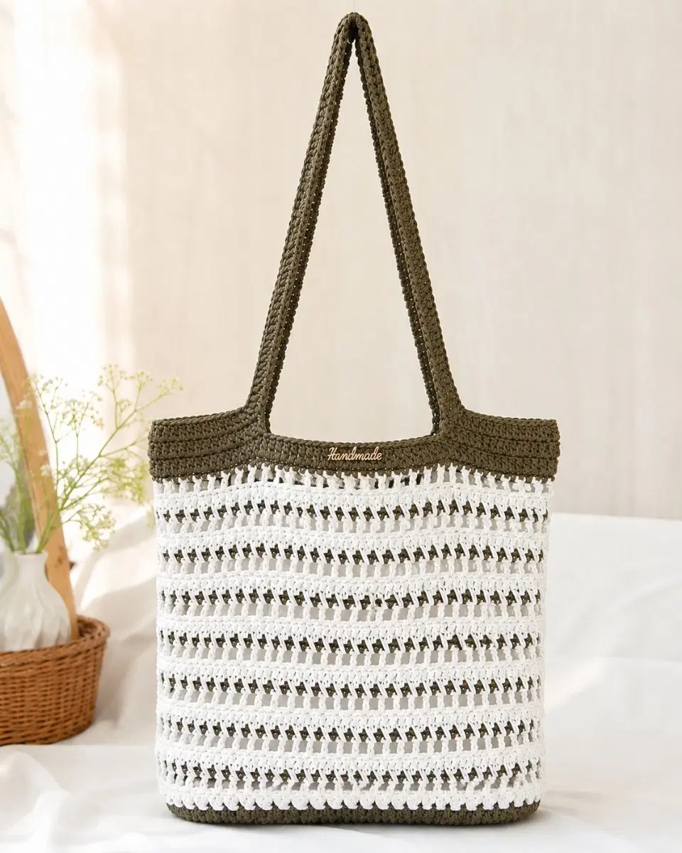 Handmade knit bag two-tone shoulder bag