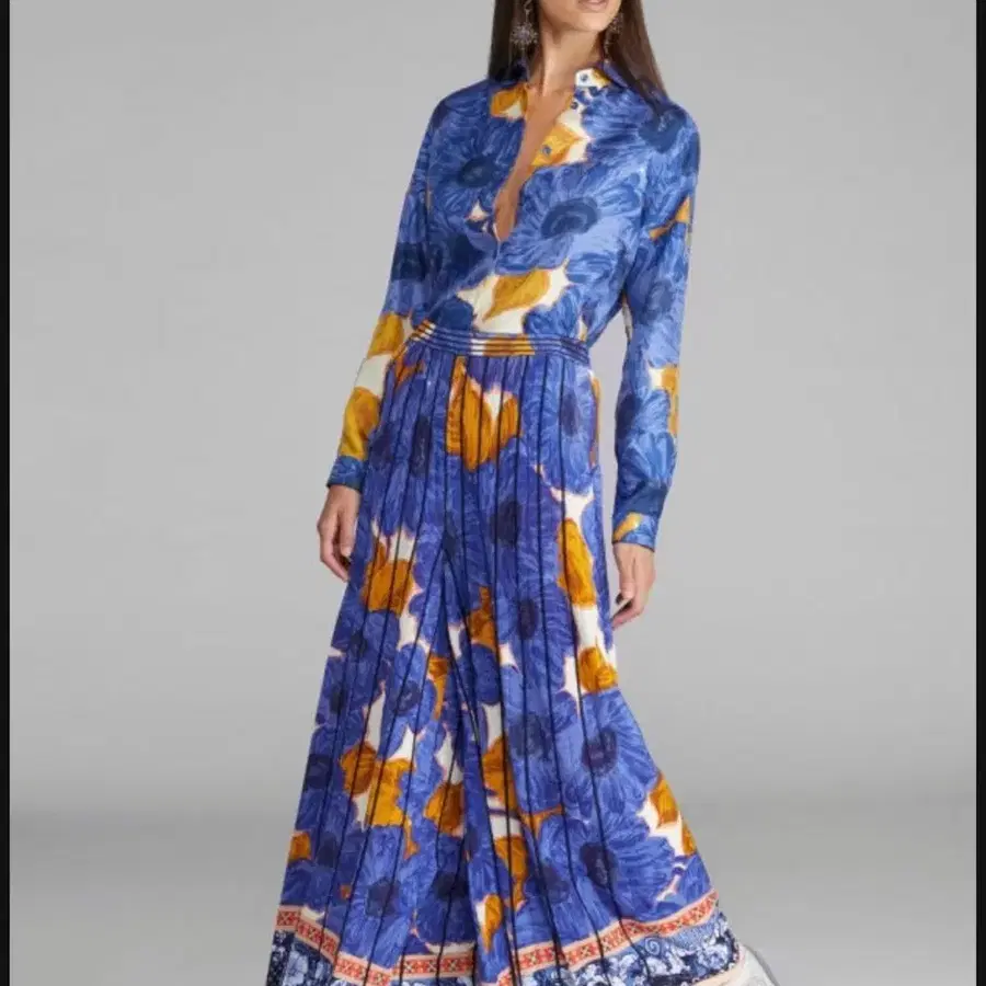 21ss 컬렉션 에트로(ETRO) 플리츠 와이드 팬츠 긴팔 셋업 판매 48사이즈
