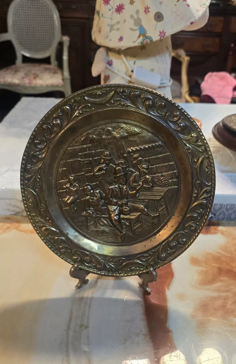 영국 앤틱 동판 부조 장식 접시