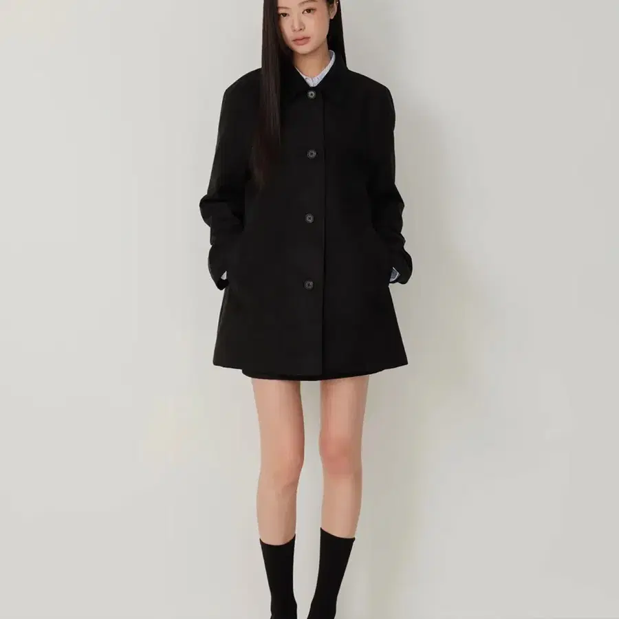 (새상품/배송비포함) 무신사스탠다드 우먼즈 신세틱 스웨이드 카 코트[블랙]