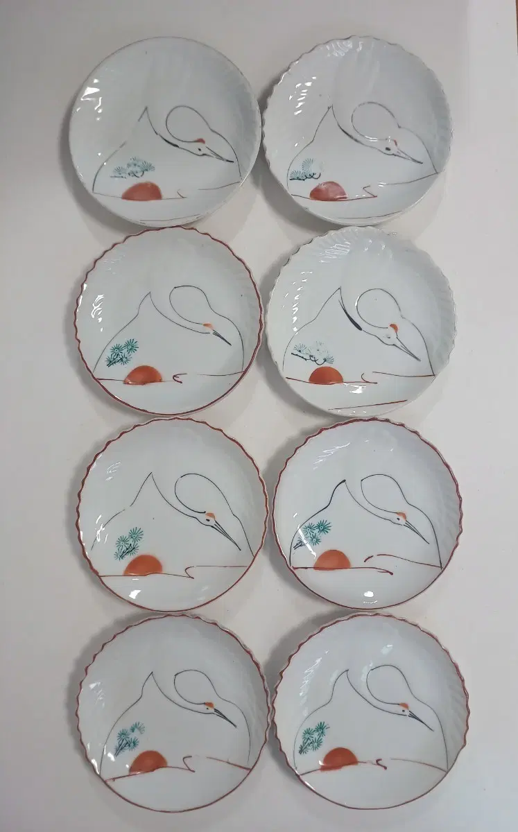 143. 빈티지그릇 인테리어소품 민속품 옛날 학 그림 접시 8장