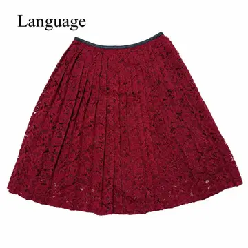 Language 랑게이지 레이스 플리츠 스커트 36 빨간색 폴리에스테르
