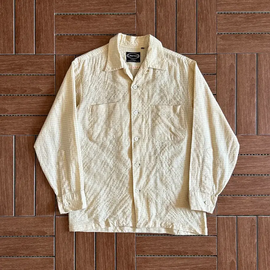 60s Lawton V-Taper 체크 포켓 울 셔츠 M