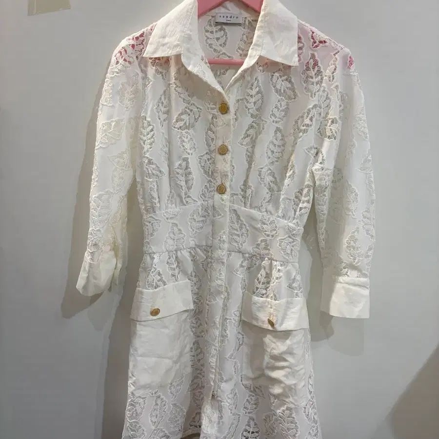 산드로 레이스 셔츠 원피스 화이트 36