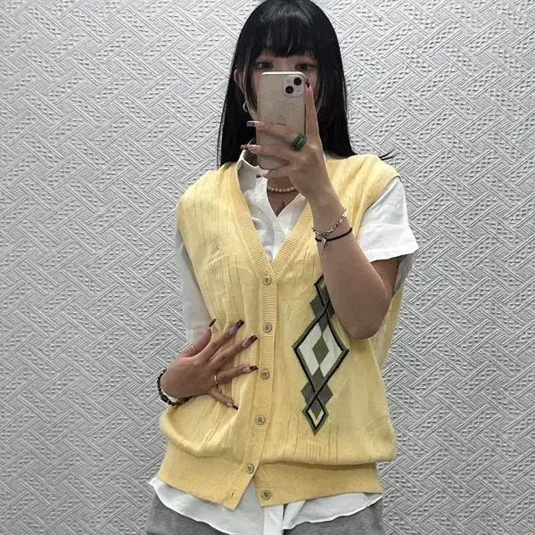 버버리 빈티지 레트로 키치 아가일 패턴 니트 조끼 L C14347