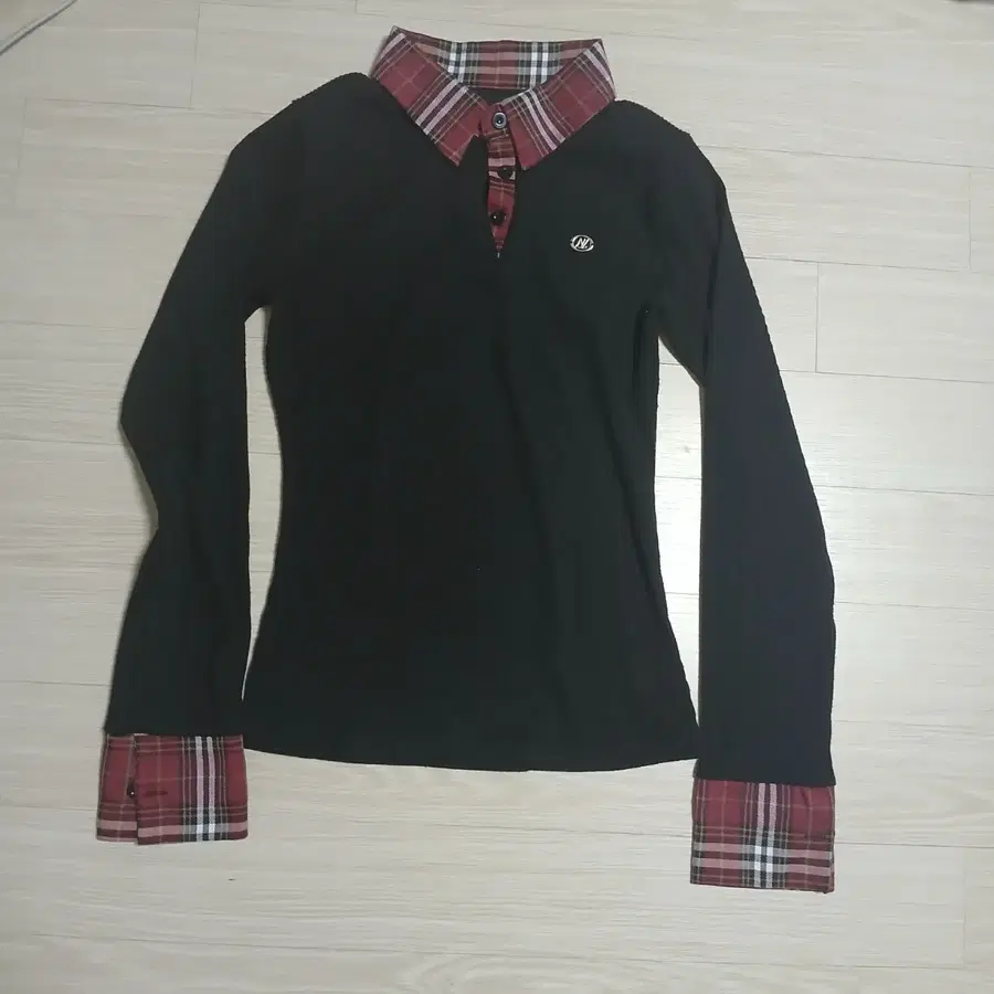 테무 긴팔 배색카라티