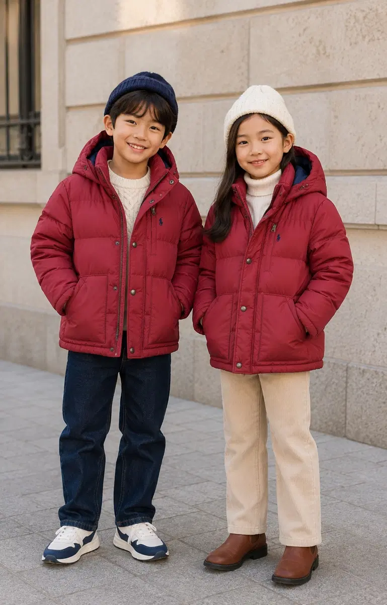 8t 140사이즈 폴로랄프로렌 덕다운 후드 패딩 레드 정품 주니어