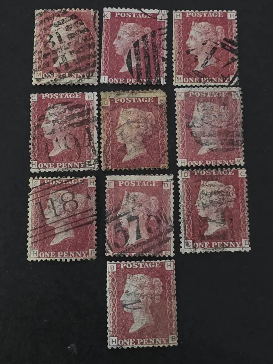 2. 영국 레드 원페니 우표 (1841~1855년)10장 일괄.