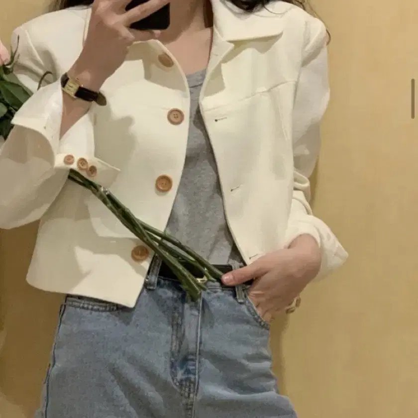 새상품 WITHOUT SUMMER 위드아웃썸머 브레드 자켓 아이보리 크롭 숏자켓
