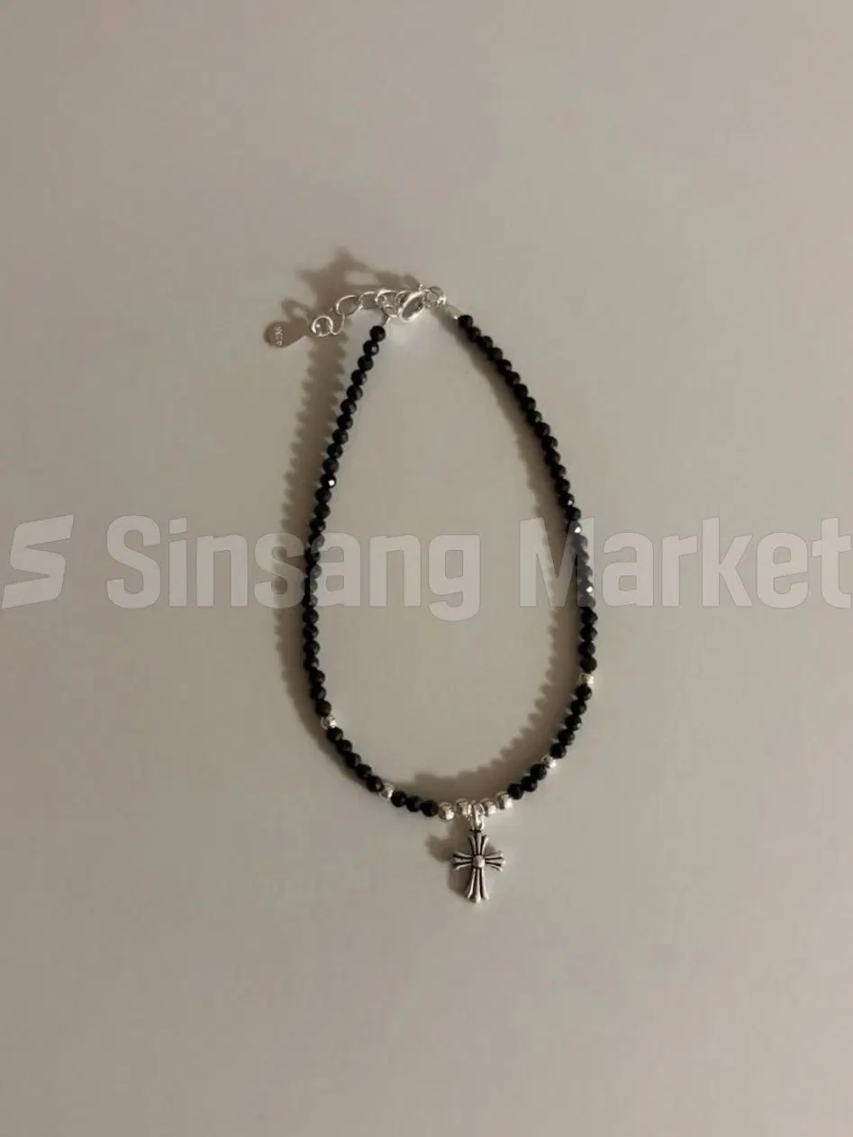 [빠른발송] 인기 실버925 엔틱 십자가 포인트 유리 팔찌 데일리 포인트
