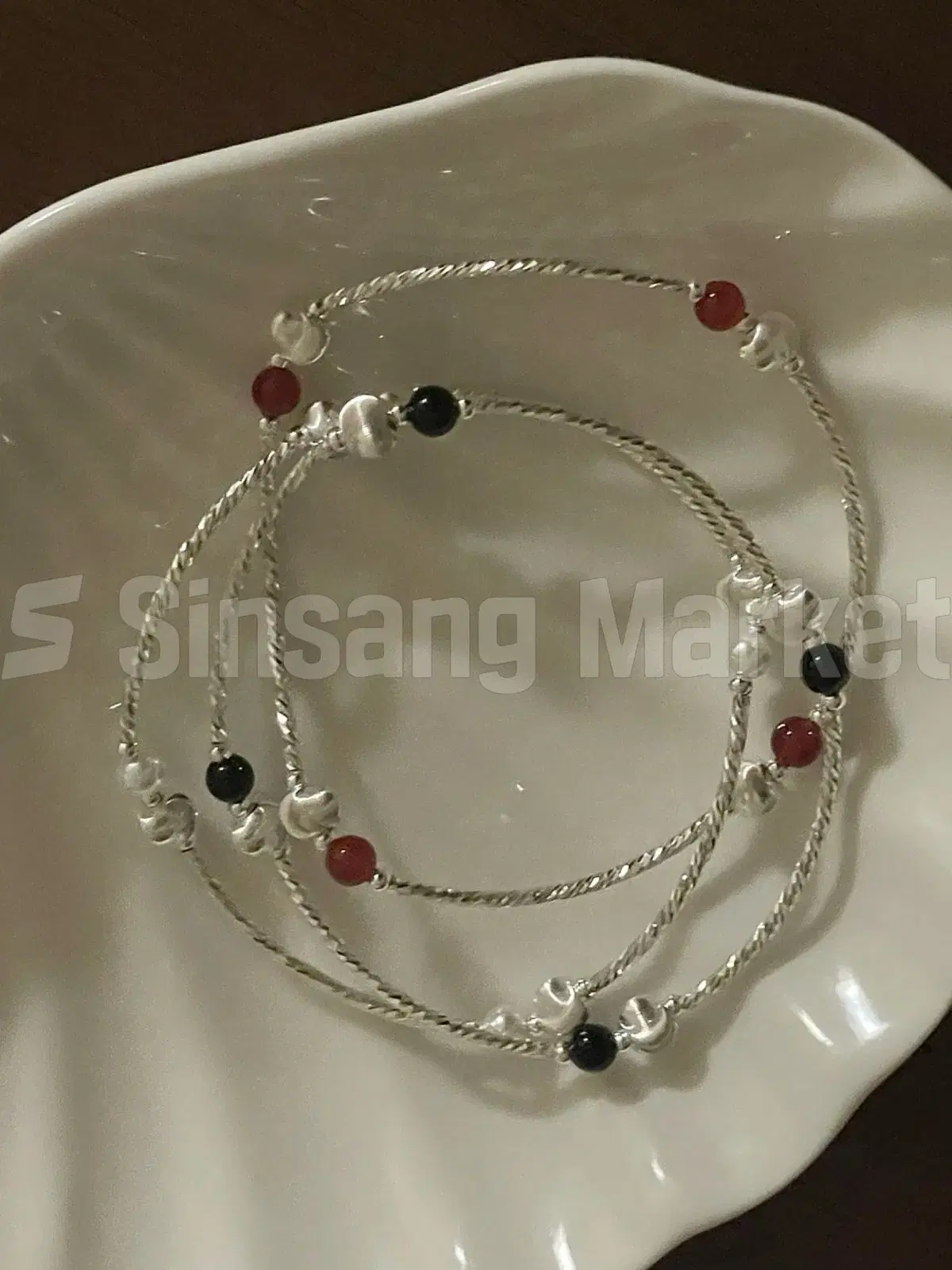 [빠른발송] 실버925 컷팅볼 밴딩 팔찌 레드 블랙 오닉스 아크릴 믹스
