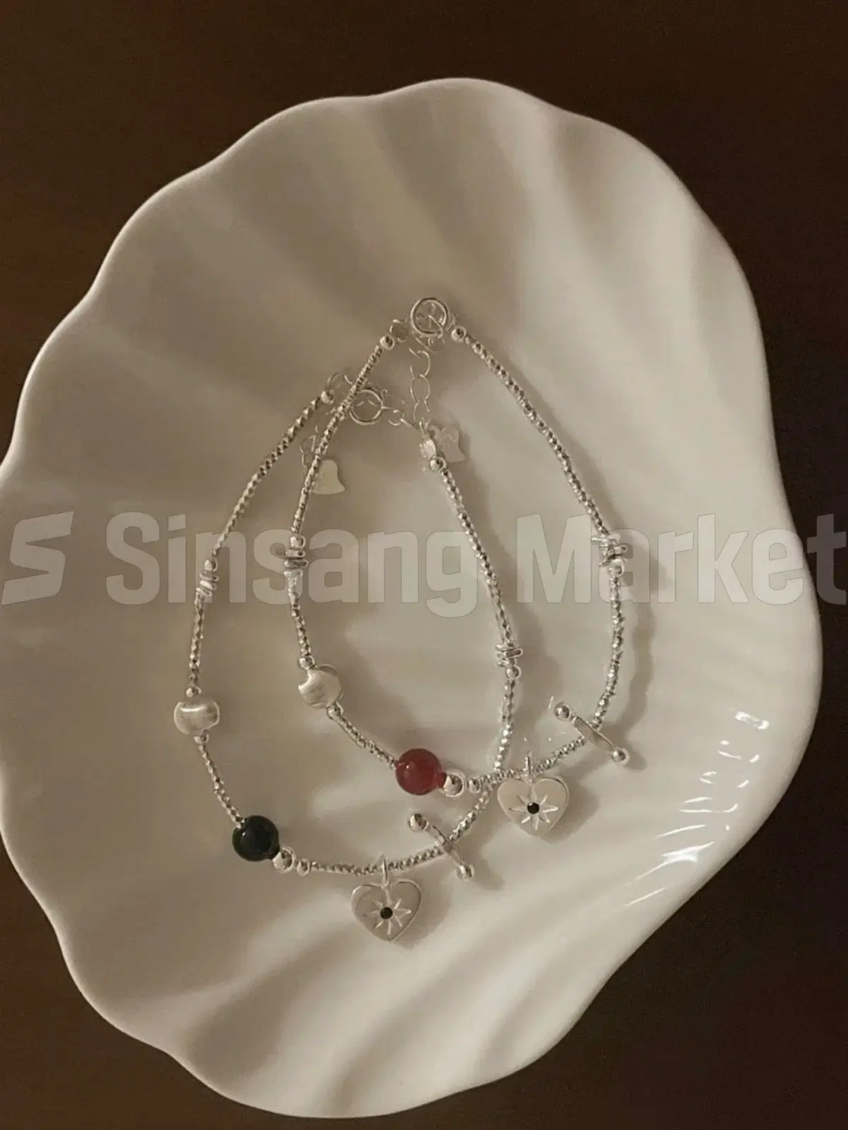 [빠른발송] 실버925 오닉스 포인트 실버 믹스 체인 팔찌 데일리 포인트