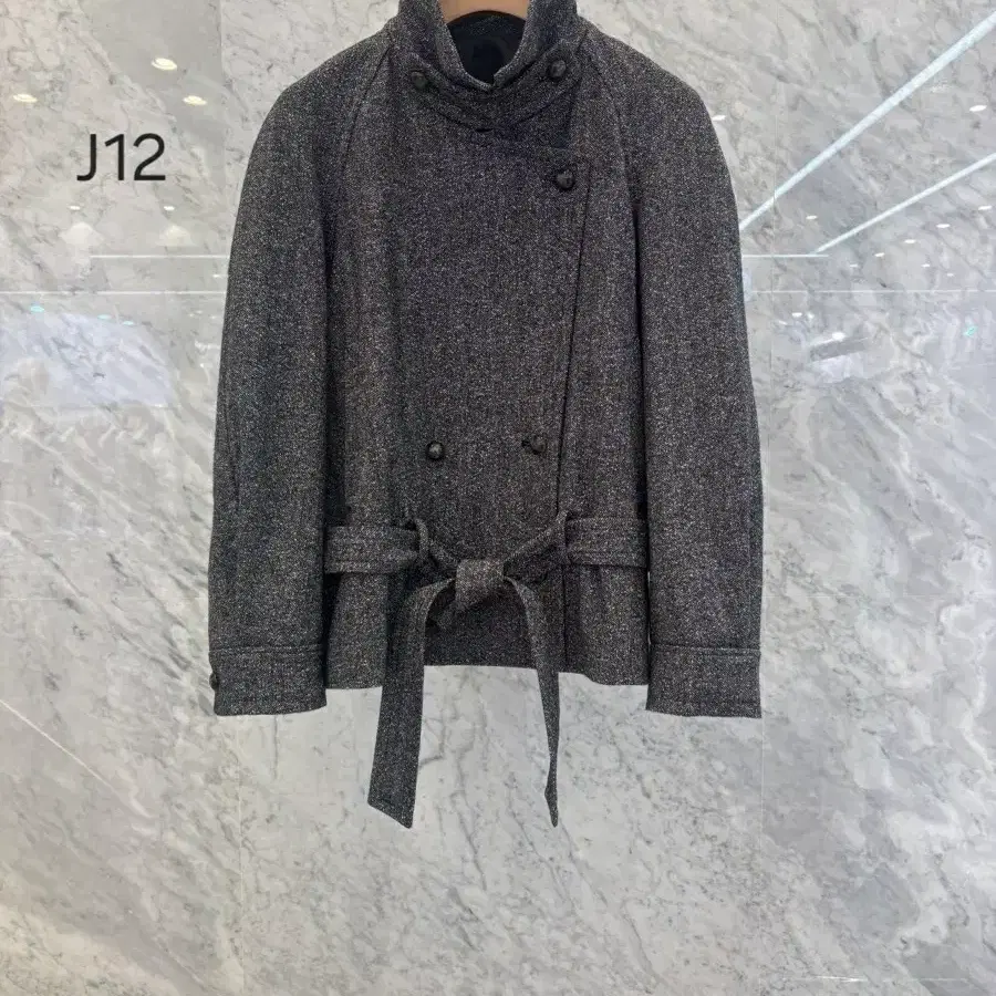 js뉴욕스타일신상 하이넥 벨트셋트 헤링본 더블 오버핏 자켓j12