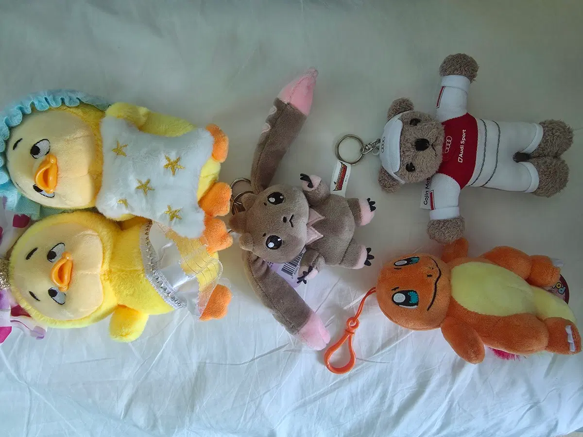 인형 키링 4종 세트 (오디, 포켓몬스터 꼬부기, 병아리, 다람쥐)