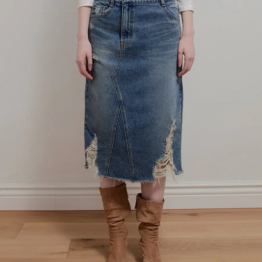 아옵트 AOPT VINTAGE WASHED DENIM SKIRT - BLUE
