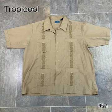 Tropicool 베이지 패턴 반팔 셔츠 XL 레트로 구제 의류 새상품급
