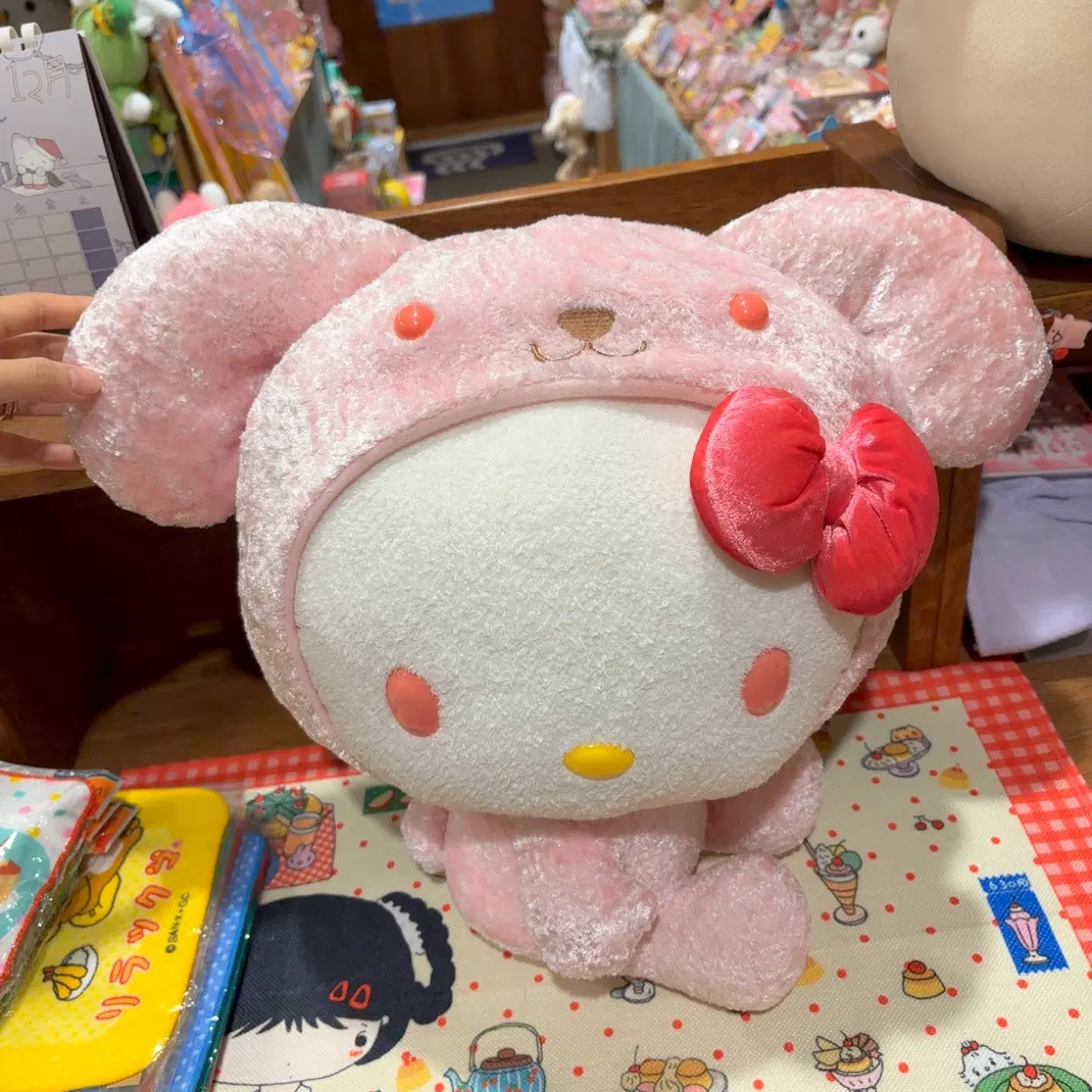 고전 산리오 헬로키티 롭이어 토끼 우사기 왕대두 핑크 인형