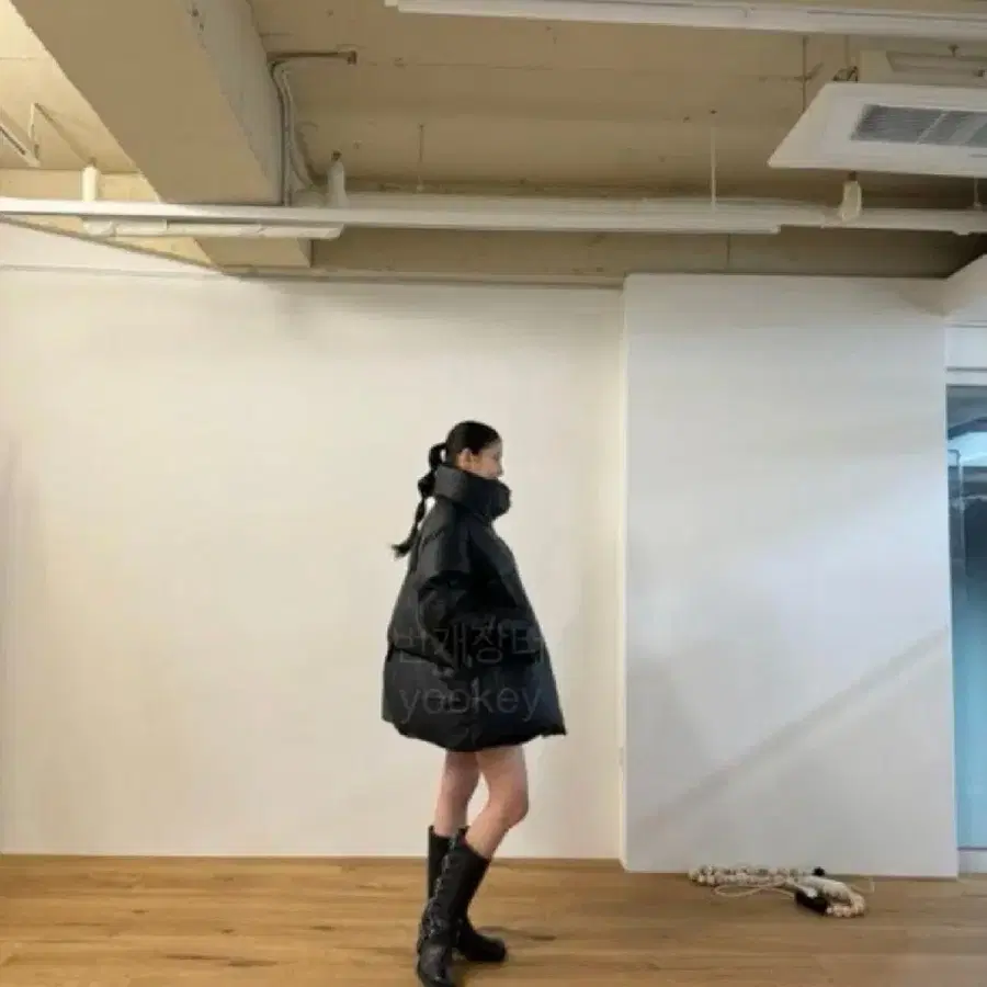 올라이츠 allightz 벌룬 패딩 구스다운 A라인 미디 블랙 거위털 점퍼 자켓 코트 미들 롱 레더