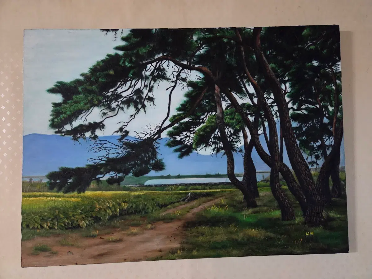 풍경 유화 그림 소나무 밭