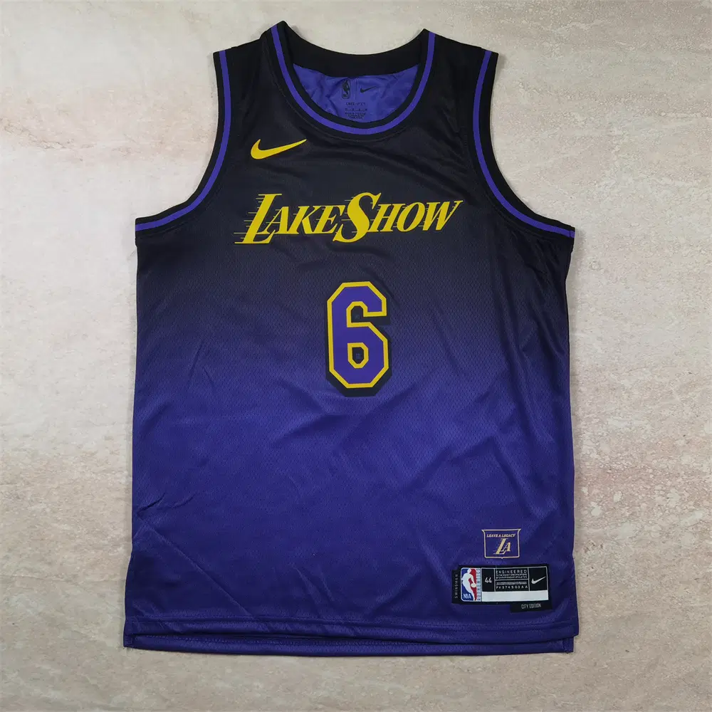 NBA 레이커스 제임스 6번 LakeShow 시티 에디션 블랙퍼플 그라데이션 농구 유니폼 남녀공용 저지