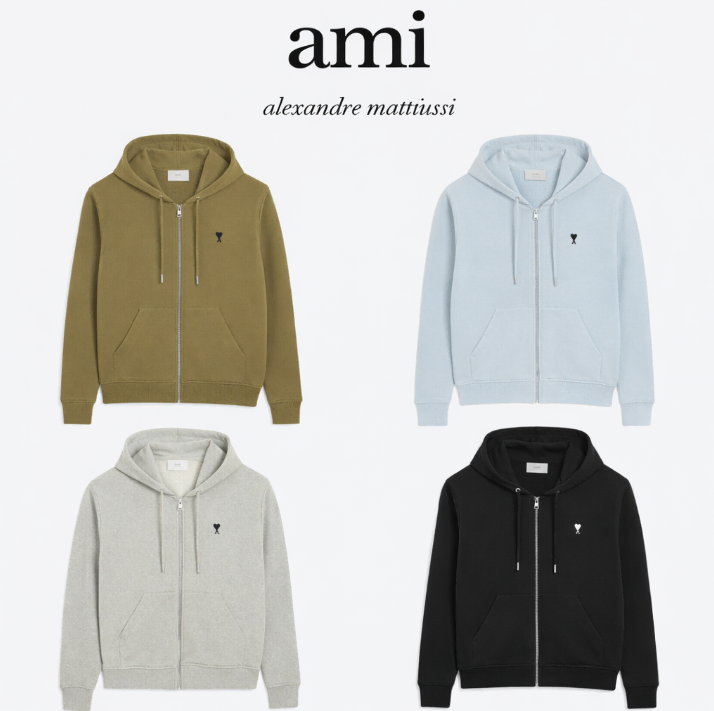 Authentic/New Product) Ami Dequeh Full Zip-up Hooded Zip-up Unisex 4COLOR (Black/Gray/Sky/Khaki)