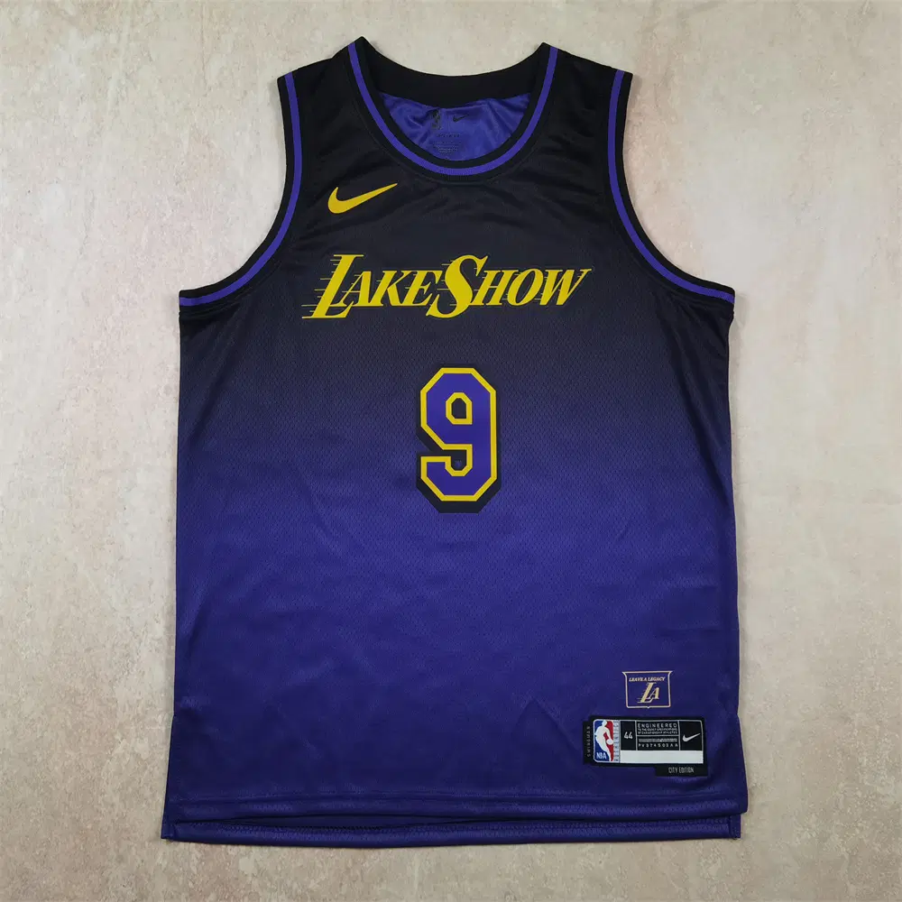 NBA 레이커스 제임스 주니어 9번 LakeShow 시티 에디션 블랙퍼플 그라데이션 농구 유니폼 남녀공용 저지