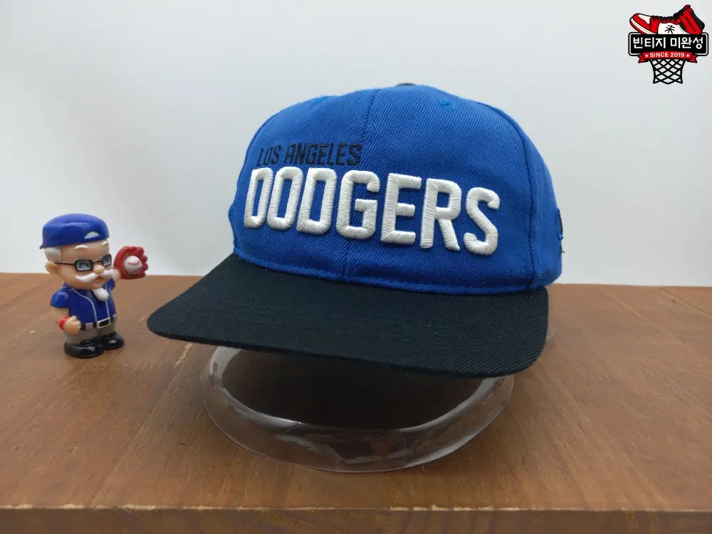 MLB 키즈 LA다저스 불독 캐릭터 스트럭쳐 야구모자 볼캡 블루 블랙