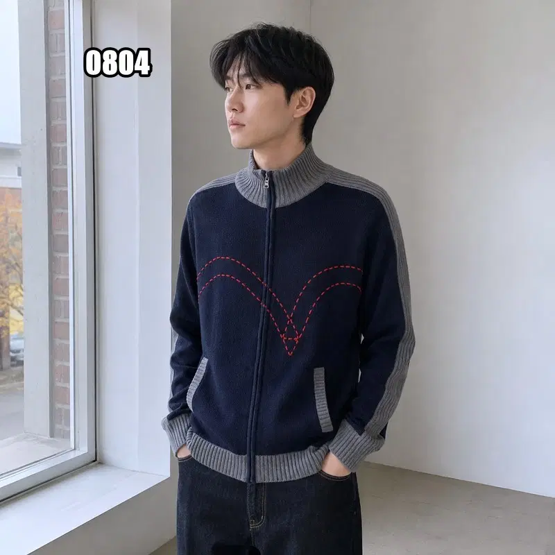 M 리바이스 00s 스티치 디테일 니트 집업