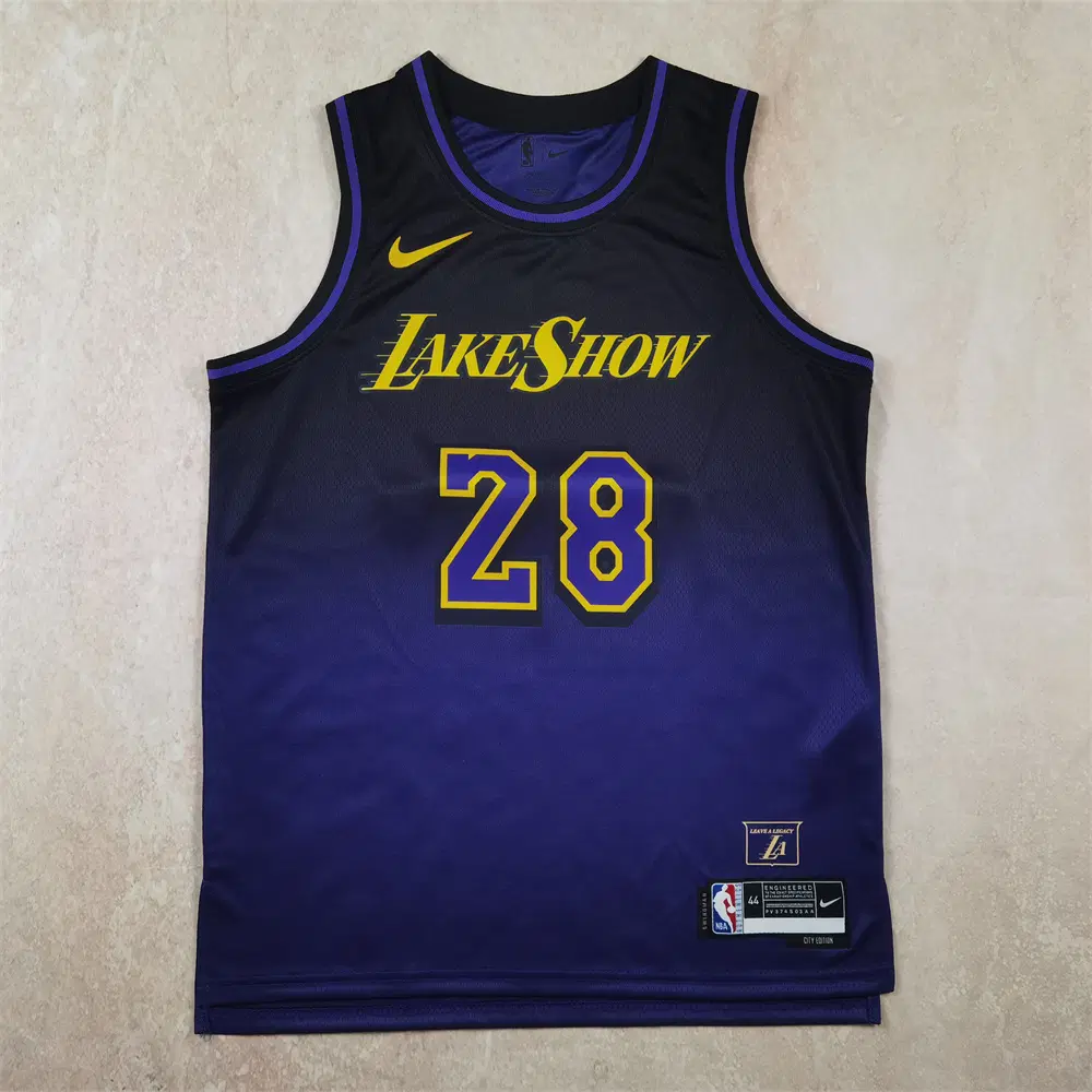 NBA 레이커스 하치무라 28번 LakeShow 시티 에디션 블랙퍼플 그라데이션 농구 유니폼 남녀공용 저지