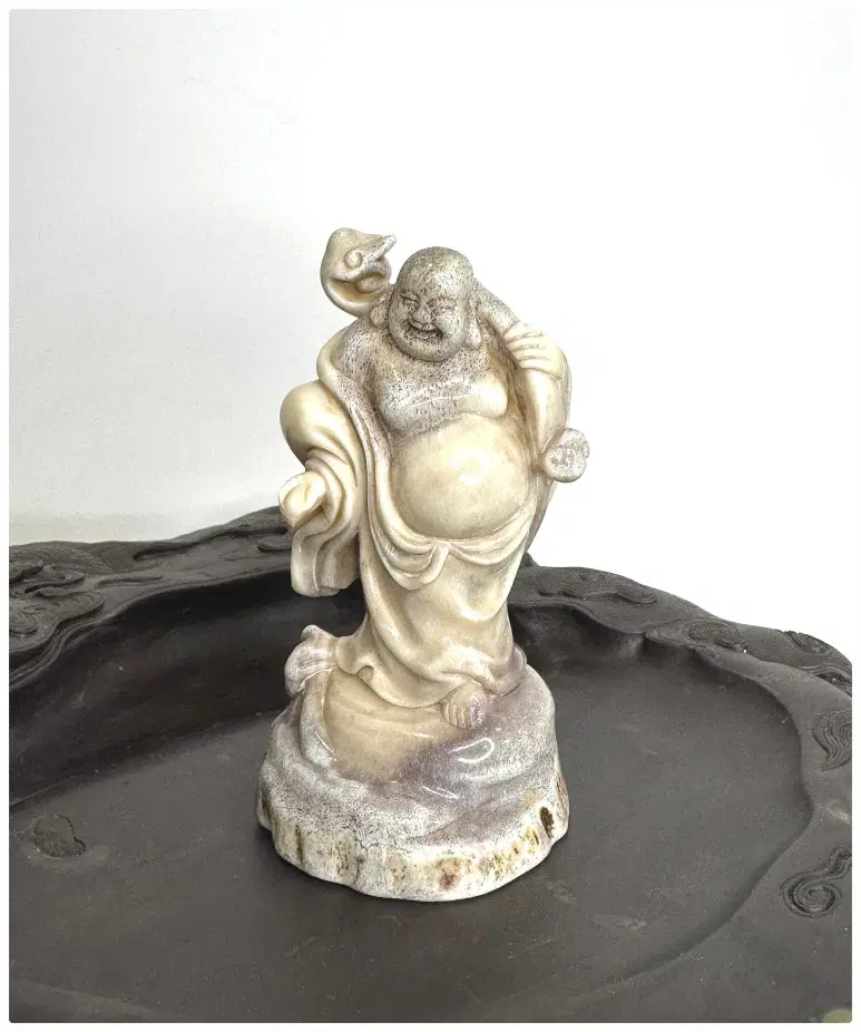 [골동품 / 고미술 / 재물운 소품] 희귀 천연 녹각 포대화상 조각상