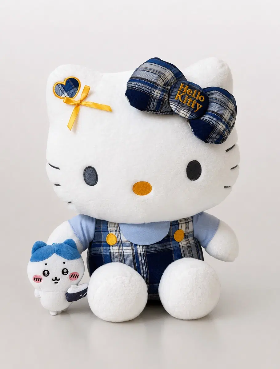 (새제품) 중대형 정품 헬로키티 체크 멜빵 인형 35cm