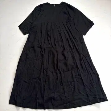 25SS 카구레 개더 슬리브 원피스 블랙 린넨 혼방