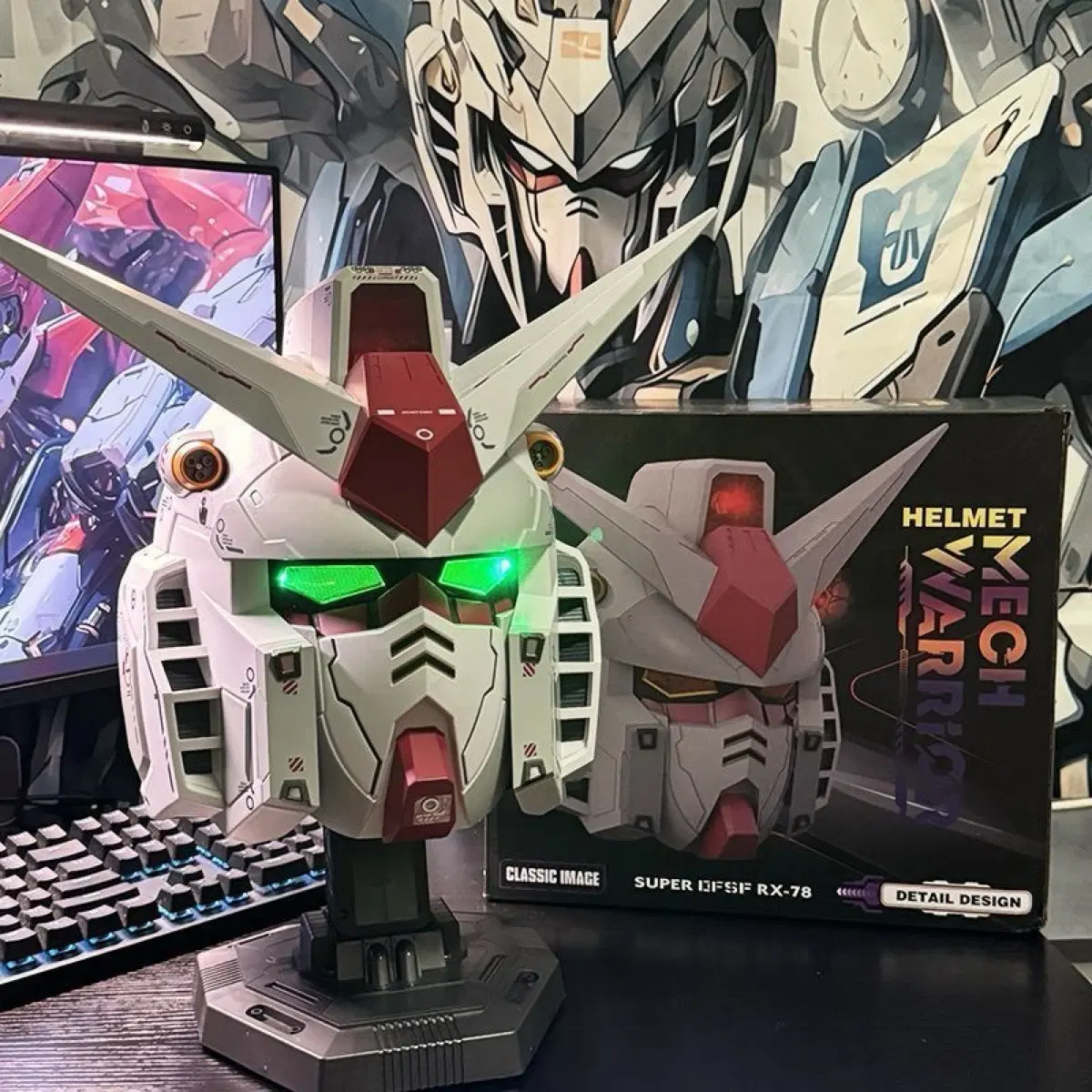 MECH WARRIOR 1/1 RX-78 퍼스트 건담 LED 헬멧 마스크 거치대 세트
