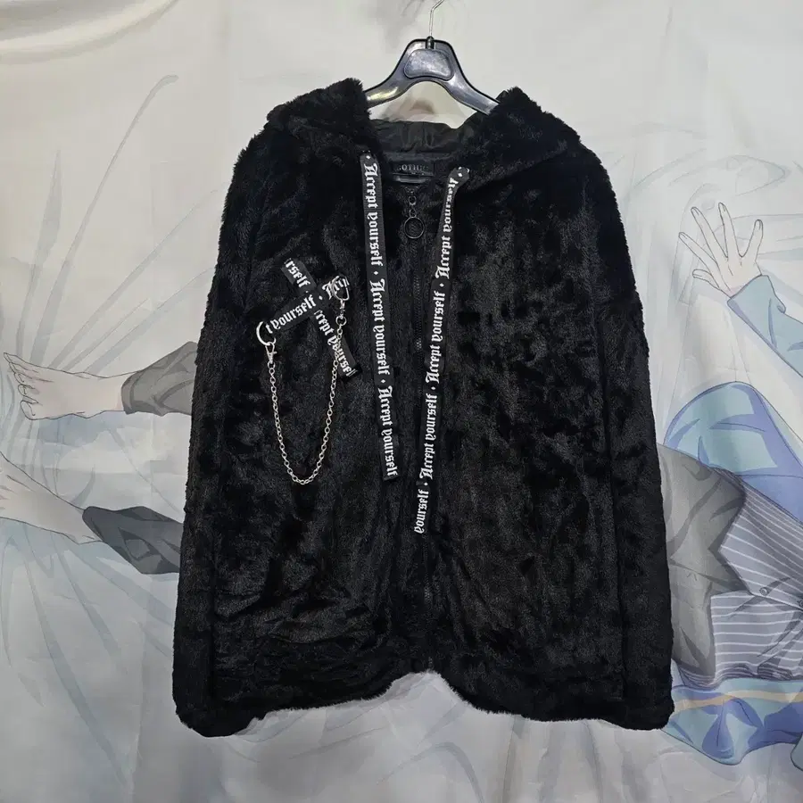 GOTHIC 블랙 퍼 귀달이 후드 집업