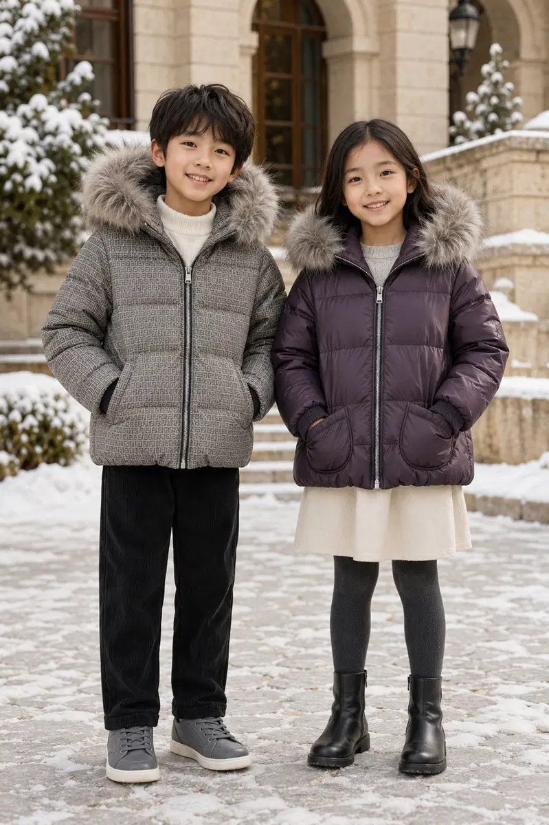 9y140사이즈 팬디 FF로고 덕다운 후드 패딩 정품 리버시블 키즈
