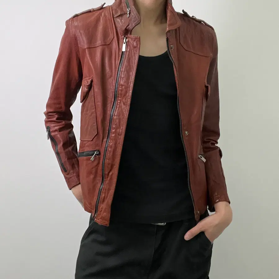 1st avenue 멀티 지퍼 염소 가죽 자켓 M