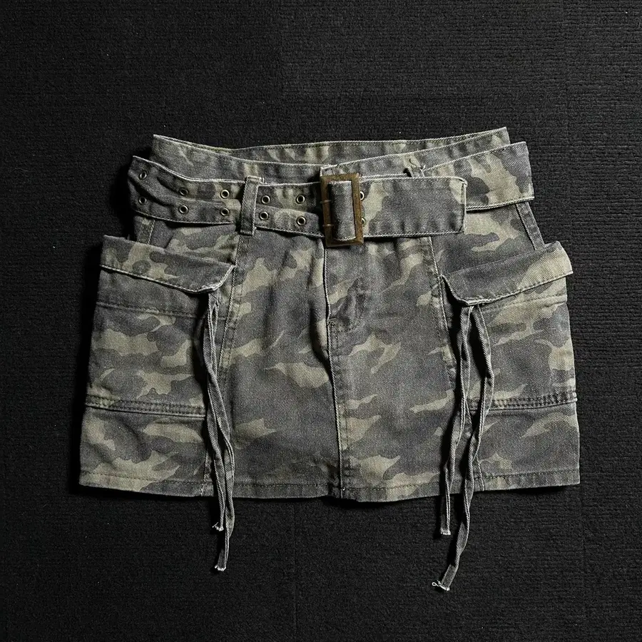빈티지 카모플라주 버클 벨트 미니 스커트
