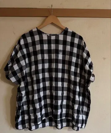 키 메모리 카마쿠라 체크 무늬 반팔 블라우스 백 버튼