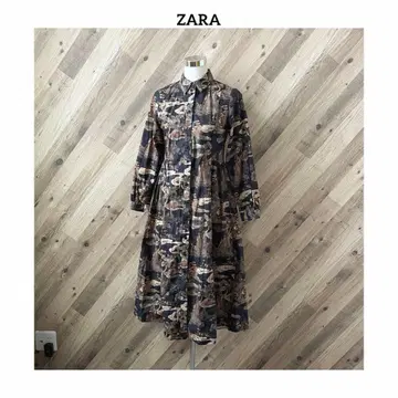 * ZARA 자라 일본풍 패턴 분재 올 패턴 긴팔 옷깃 버튼 셔츠 롱 원피스