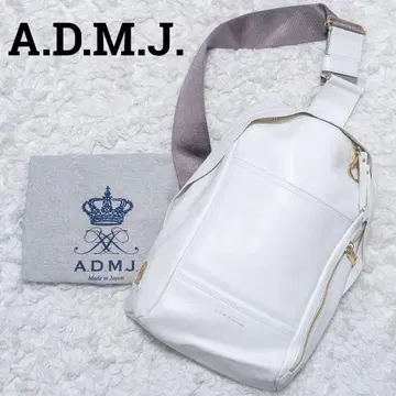 더스트백 포함 A.D.M.J. 일본제 천연 가죽 로고 숄더백 화이트 원숄더