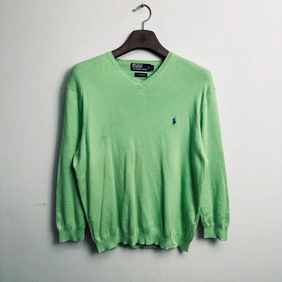 폴로 랄프로렌(Polo Ralph Lauren) 연두색 브이넥 코튼 긴팔 니트 (L 사이즈)