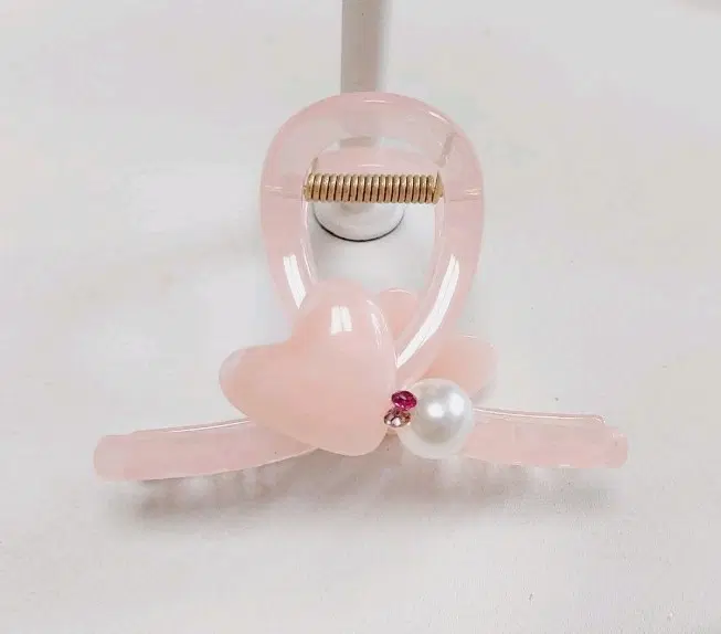 핑크 하트 진주 집게핀