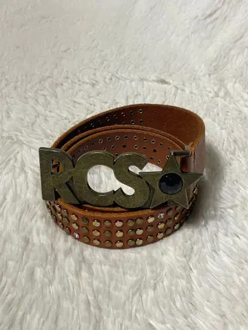 RODEO CROWNS 천연 가죽 가죽 벨트 스터드 큐빅 브라운