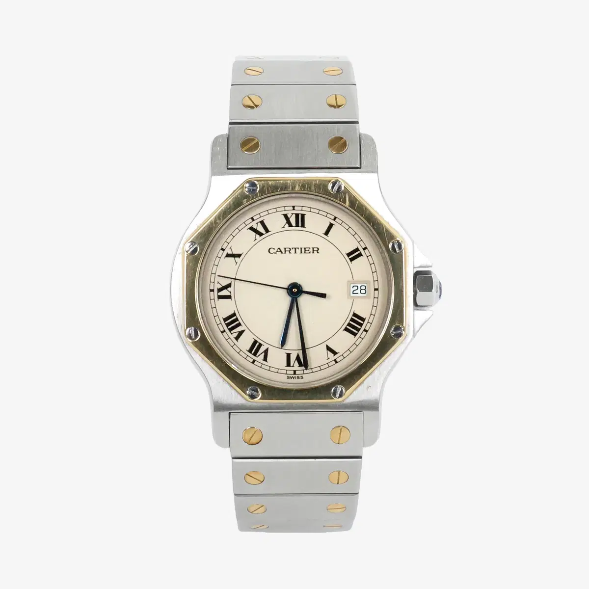 까르띠에 187902 산토스 옥타곤 쿼츠 워치 30mm LM 18k 옐로우골드 콤비 345RULKG