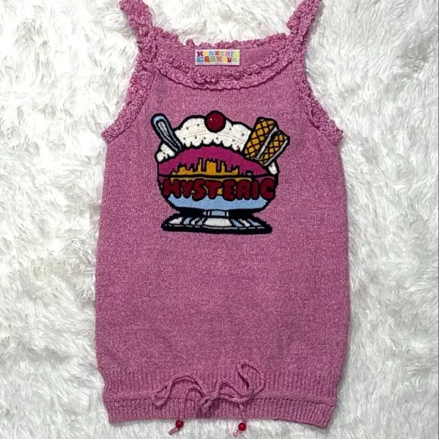 Hysteric glamour 핑크 니트 아이스크림 비즈 프릴 슬리브리스