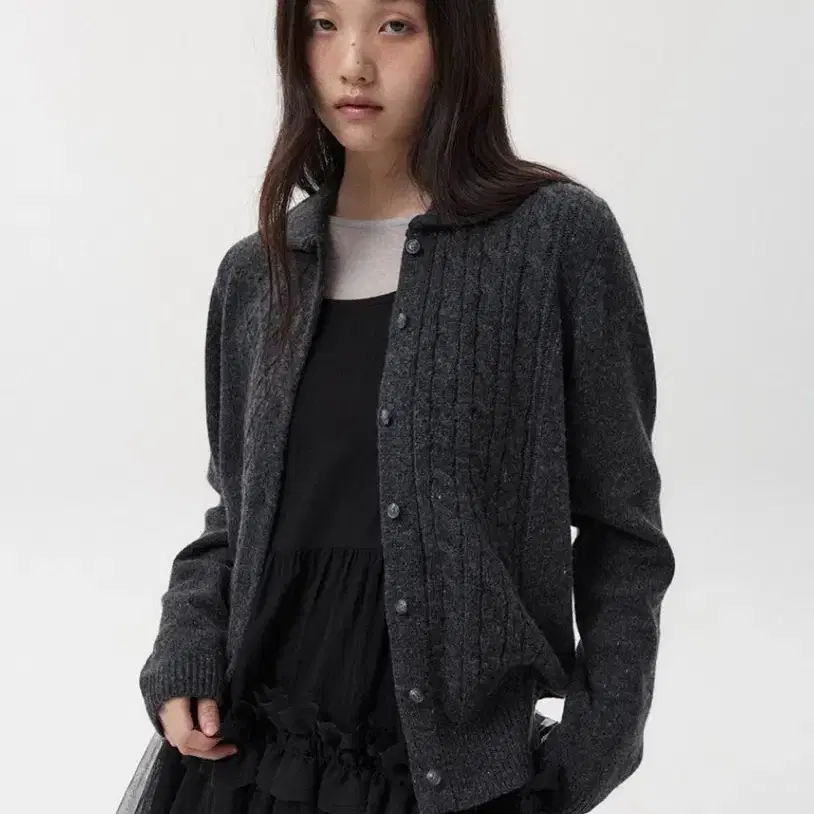 오헤시오 칼라 자카드 가디건