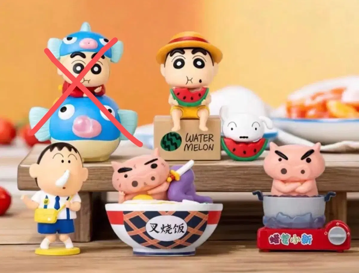[4개일괄] 짱구는 못말려 KFC 콜라보 짱구 피규어 맹구 부리부리