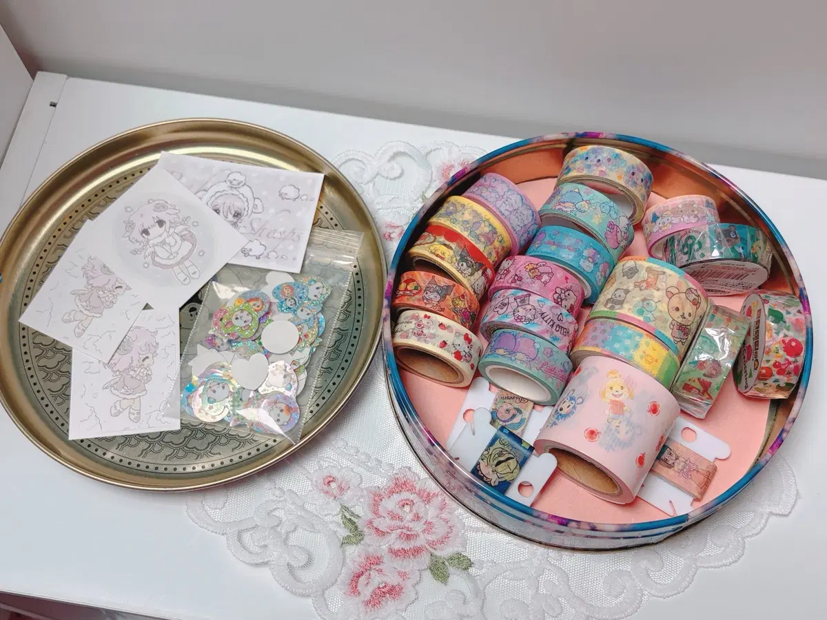 고전 산리오 키키라라 킷사텐 헬로키티 마테, 동물의숲 리락쿠마 마스킹 테이프 등 일괄