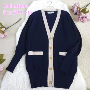 ballantyne 바이컬러 퓨어 울 100% 가디건 네이비